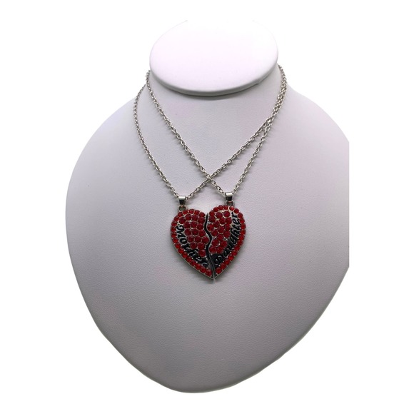 2 Piece Imitation Red Ruby Mother Daughter Heart Necklace Set Gift Box - Picture 5 of 6